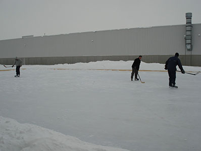 Employees enjoying winter sports at the Patlon Halton Hills headquarters