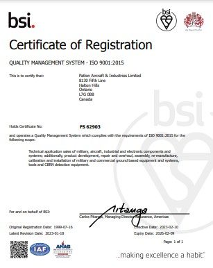 Quality management system - ISO 9001:2015 certificate of registration by bsi. Quality standards at Patlon.