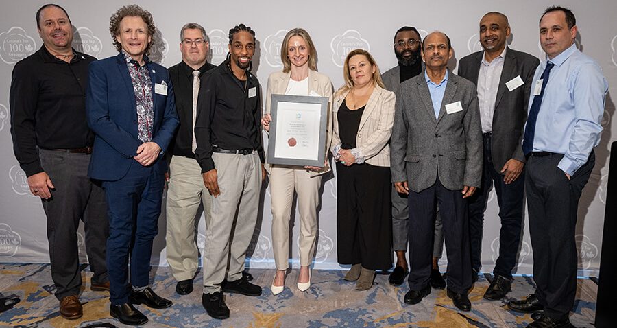 Patlon named as one of Canada's Top Small and Medium Employers 2024. Patlon team with the award.